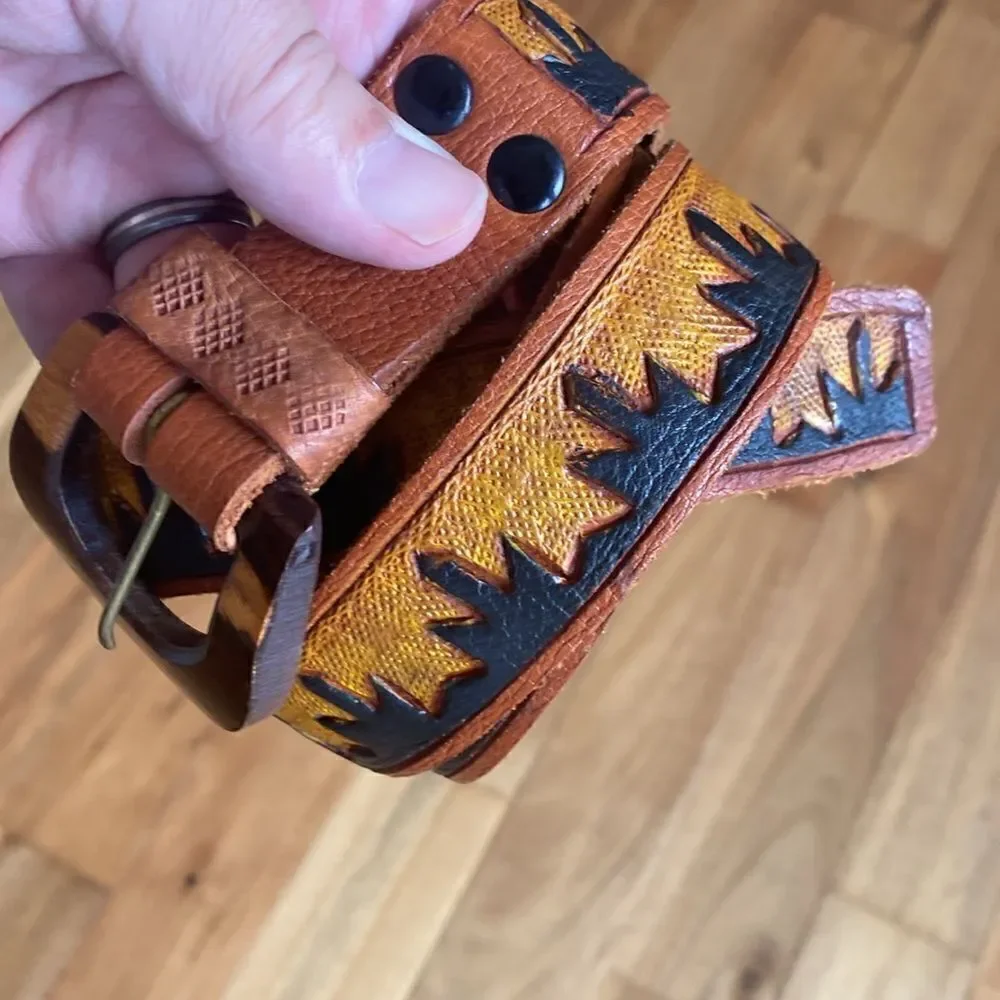 Handmade tooled leather belt